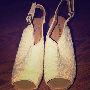 Maurice’s cream/white lace wedges!